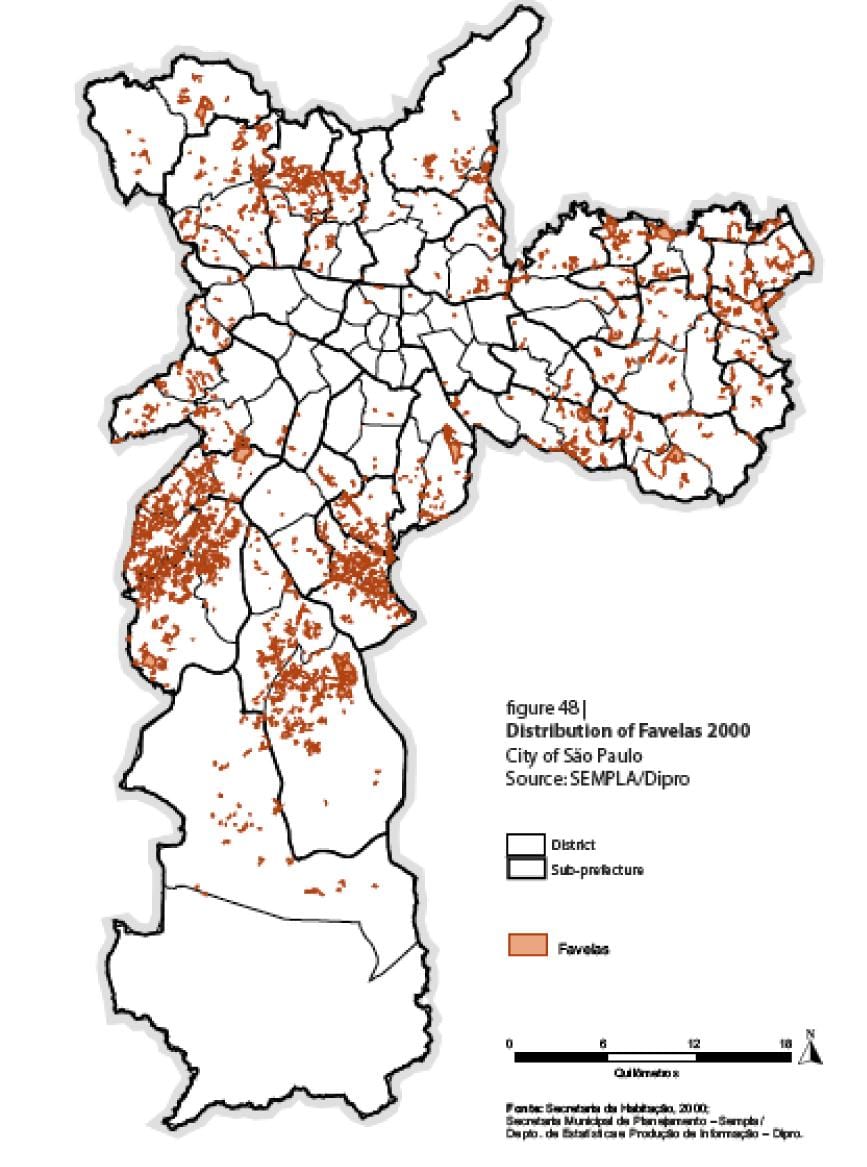 kort over Sao Paulo favelaerne